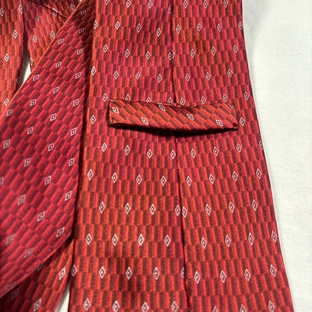Vtg Murano Mens Necktie Tie Red Grey Geometric Silk 58